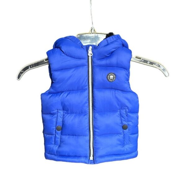 Mango | Royal Blue Infant Boys Hooded Puffer Vest - Picture 1 of 12